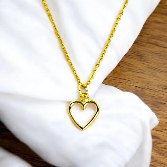 Open Heart Pendant Necklace Gold Overlaying Steel Valentine - Picture 2 of 4